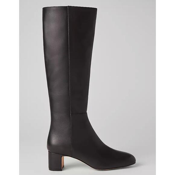 NWOB ann Taylor Block Heel Tall Black Leather Boots 10 - Picture 1 of 8